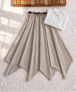 NUBES ASİMETRİK KESİM DERİ KEMERLİ KİLOŞ ETEK 6108-22-TAŞ - 1