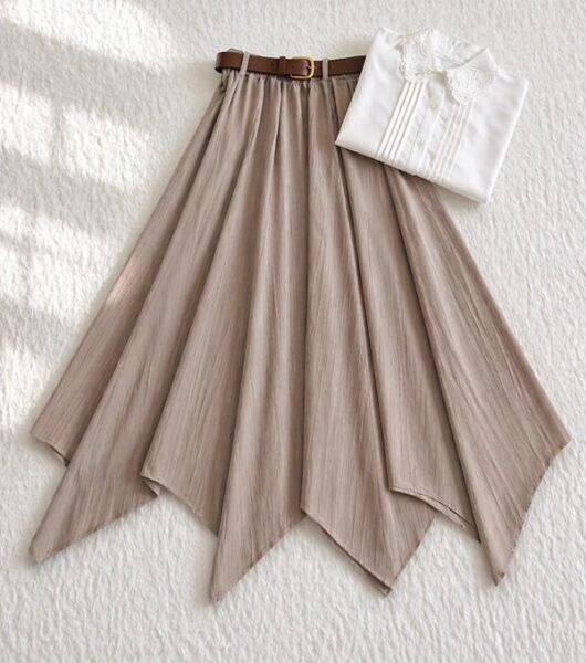 NUBES ASİMETRİK KESİM DERİ KEMERLİ KİLOŞ ETEK 6108-25-VİZON - 1