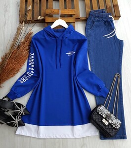 NUCAS BEYAZ GARNİLİ KOL BASKILI TUNİK C2-5344-14-SAKS - 