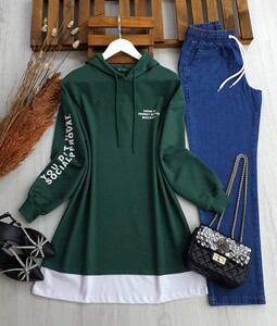 NUCAS BEYAZ GARNİLİ KOL BASKILI TUNİK C2--5344-27-ZÜMRÜT - 