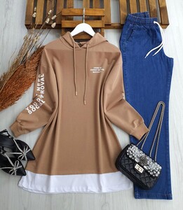 NUCAS BEYAZ GARNİLİ KOL BASKILI TUNİK C2-5344-48-BİSKÜVİ - 