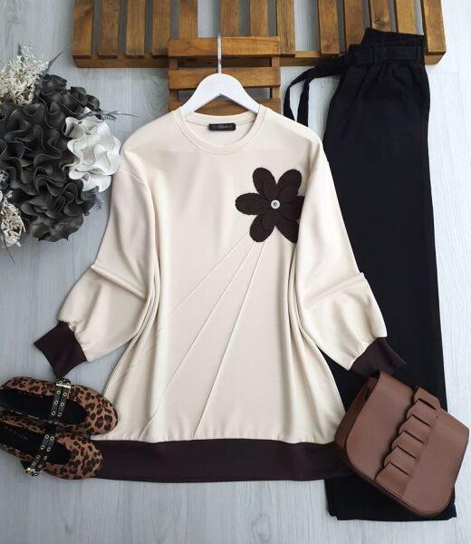 NUFSA NAKIŞLI AKSESUARLI ÇIMALI TUNİK B1-4-5613-34-BEJ - 1