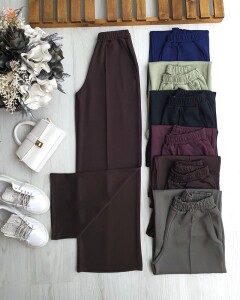 NUFYEZ ÇİMALI BELİ LASTİKLİ BOL PANTOLON 6085-37-KAHVE - 