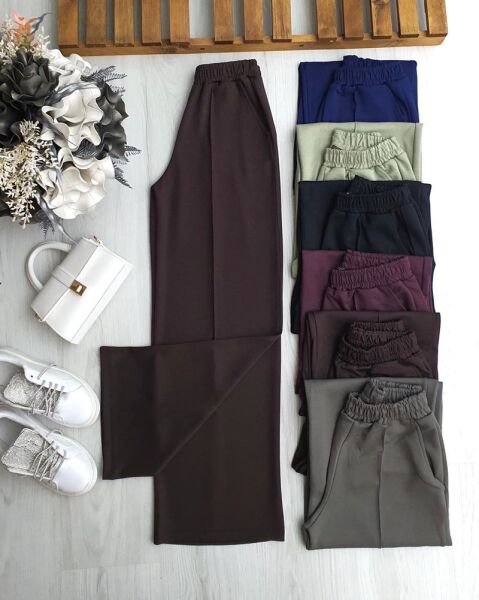NUFYEZ ÇİMALI BELİ LASTİKLİ BOL PANTOLON 6085-37-KAHVE - 1