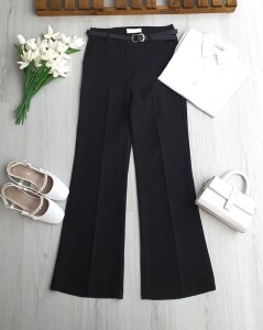 NUPD DERİ KEMERLİ DOUBLE İSPANYOL PANTOLON 6118-01-SİYAH - 1