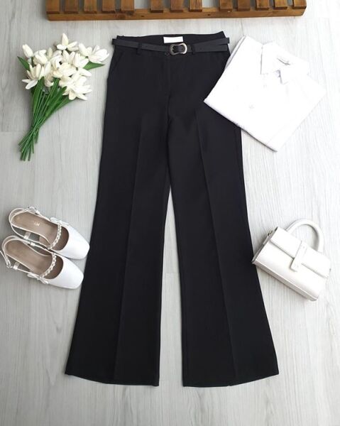 NUPD DERİ KEMERLİ DOUBLE İSPANYOL PANTOLON 6118-01-SİYAH - 1