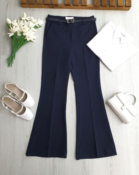 NUPD DERİ KEMERLİ DOUBLE İSPANYOL PANTOLON 6118-12-LACİVERT - 1