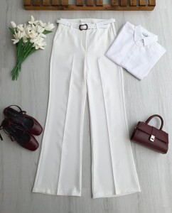 NUPD DERİ KEMERLİ DOUBLE İSPANYOL PANTOLON 6118-20-BEYAZ - 1