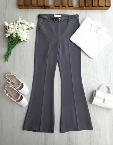 NUPD DERİ KEMERLİ DOUBLE İSPANYOL PANTOLON 6118-26-GRİ - 1