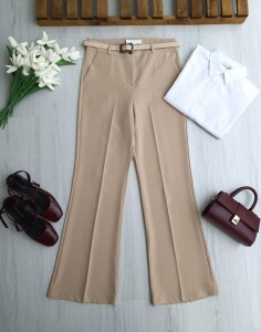 NUPD DERİ KEMERLİ DOUBLE İSPANYOL PANTOLON 6118-34-BEJ - 1