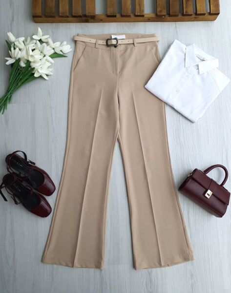 NUPD DERİ KEMERLİ DOUBLE İSPANYOL PANTOLON 6118-34-BEJ - 1