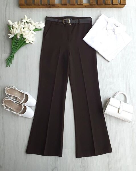 NUPD DERİ KEMERLİ DOUBLE İSPANYOL PANTOLON 6118-37-KAHVE - 1