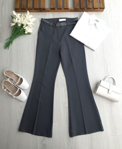 NUPD DERİ KEMERLİ DOUBLE İSPANYOL PANTOLON 6118-58-FÜME - 1