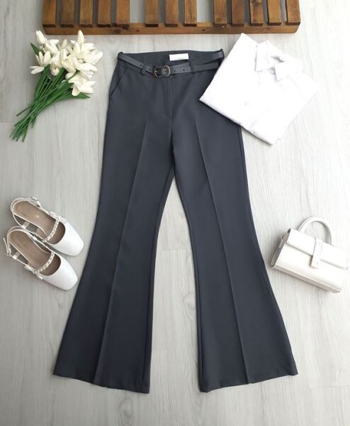 NUPD DERİ KEMERLİ DOUBLE İSPANYOL PANTOLON 6118-58-FÜME - 1