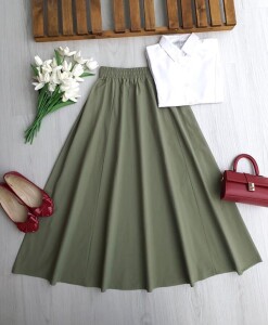 NUVAE BELİ LASTİKLİ CEPLİ KİLOŞ ETEK A4-2-6117-09-HAKİ - 