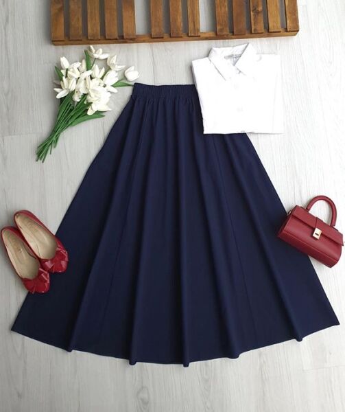 NUVAE BELİ LASTİKLİ CEPLİ KİLOŞ ETEK A4-2-6117-12-LACİVERT - 1