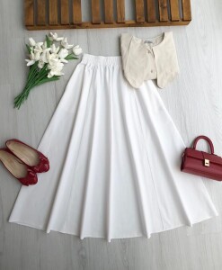 NUVAE BELİ LASTİKLİ CEPLİ KİLOŞ ETEK A5-2-6117-20-BEYAZ 