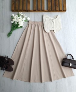 NUVAE BELİ LASTİKLİ CEPLİ KİLOŞ ETEK A5-2-6117-34-BEJ - 