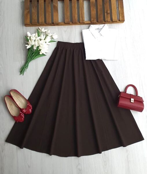 NUVAE BELİ LASTİKLİ CEPLİ KİLOŞ ETEK A5--2-6117-37-KAHVE - 1