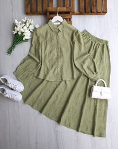 NUZGİ KENDİNDEN DESENLİ JAKARLI ETEKLİ TAKIM A4-3-1735-07-YEŞİL - 1