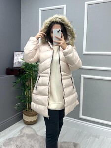 OBESA KÜRK KAPŞONLU ŞİŞME MONT -3154-3163-34-BEJ - 