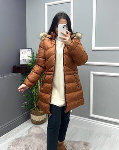 OBESA KÜRK KAPŞONLU ŞİŞME MONT 3154-3163-43-CAMEL - 