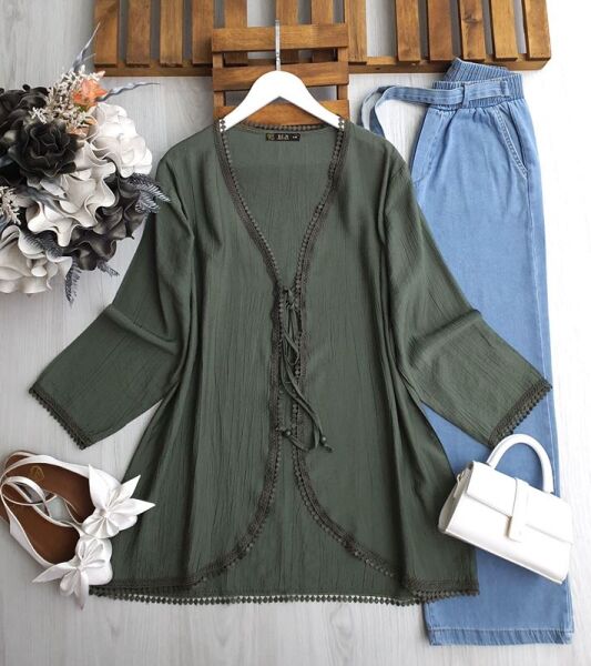 OCGA GÜPÜR GEÇİŞLİ ÖNÜ BAĞCIKLI KİMONO B7-2-5581-09-HAKİ - 1