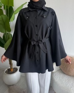 OCPA AKSESUARLI BELİ KEMERLİ PANÇO GÖMLEK 5709-01-SİYAH - 1