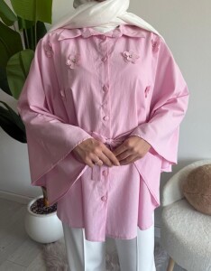 OCPA AKSESUARLI BELİ KEMERLİ PANÇO GÖMLEK 5709-05-PUDRA - 