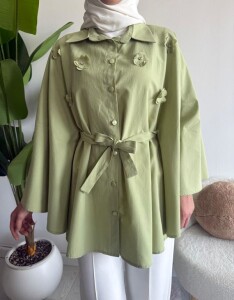 OCPA AKSESUARLI BELİ KEMERLİ PANÇO GÖMLEK 5709-07-YEŞİL - 2