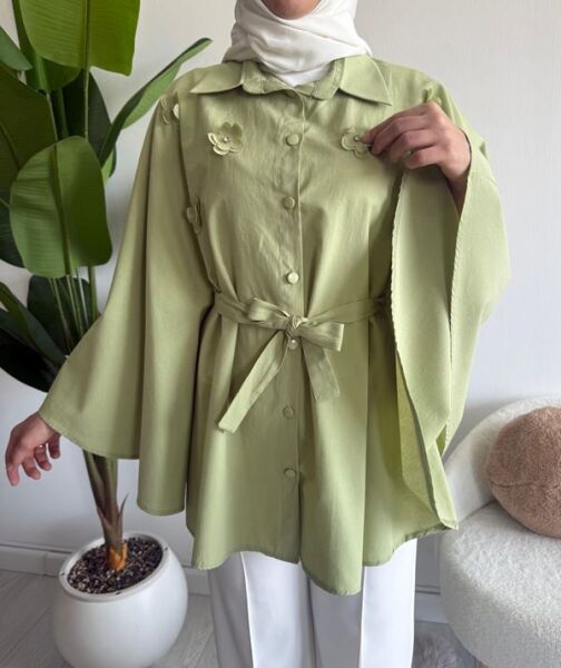 OCPA AKSESUARLI BELİ KEMERLİ PANÇO GÖMLEK 5709-07-YEŞİL - 3