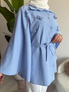 OCPA AKSESUARLI BELİ KEMERLİ PANÇO GÖMLEK 5709-10-MAVİ - 1