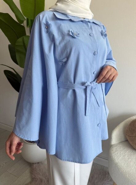 OCPA AKSESUARLI BELİ KEMERLİ PANÇO GÖMLEK 5709-10-MAVİ - 2