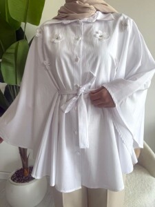 OCPA AKSESUARLI BELİ KEMERLİ PANÇO GÖMLEK 5709-20-BEYAZ - 2