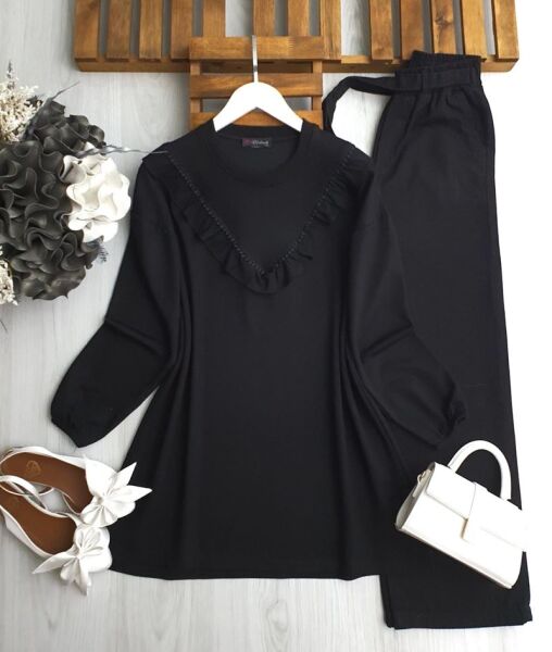 ODSGA İŞLEMELİ V FIRFIRLI TUNİK B9-2-5620-01-SİYAH - 1