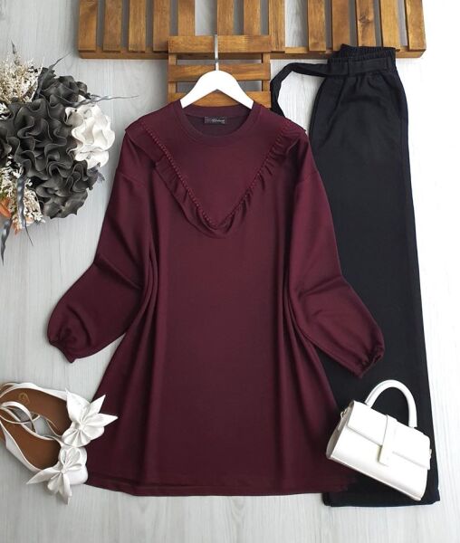 ODSGA İŞLEMELİ V FIRFIRLI TUNİK B9-2-5620-04-BORDO - 1