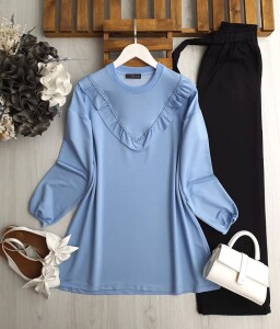 ODSGA İŞLEMELİ V FIRFIRLI TUNİK B9-2-5620-10-MAVİ - 