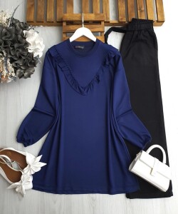 ODSGA İŞLEMELİ V FIRFIRLI TUNİK B9-2-5620-12-LACİVERT - 1