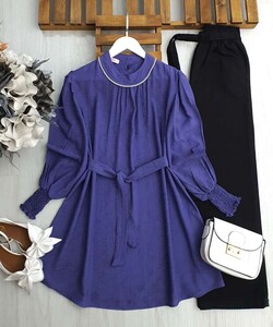 OLANE GİPE KOL TAŞ BİYELİ GENİŞ YAKA DESENLİ ÇİLEK TUNİK C9-5507-02-MOR - 1