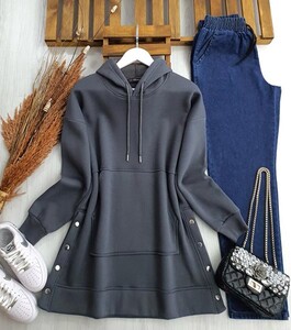 OLAW ÇITÇIT DÜĞMELİ KANGURU CEP ÜÇ İPLİK SWEAT A4-4-5390-29-ANTRASİT - 