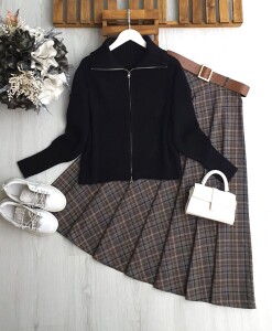 OLDQ KIVRIK YAKA FERMUARLI TRİKO HIRKA 8195-01-SİYAH - 