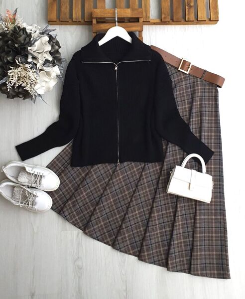 OLDQ KIVRIK YAKA FERMUARLI TRİKO HIRKA 8195-01-SİYAH - 1