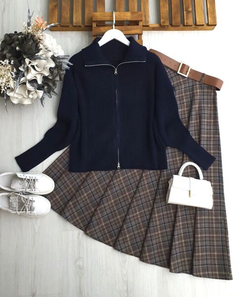 OLDQ KIVRIK YAKA FERMUARLI TRİKO HIRKA A8-1-8195-12-LACİVERT - 1