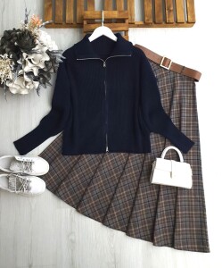 OLDQ KIVRIK YAKA FERMUARLI TRİKO HIRKA 8195-12-LACİVERT - 1