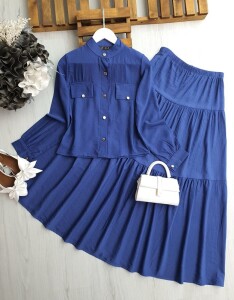 OLESA METAL DÜĞMELİ GÖMLEK KAT KAT ETEKLİ İKİLİ TAKIM A10-5-1615-11-İNDİGO - 1