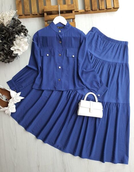 OLESA METAL DÜĞMELİ GÖMLEK KAT KAT ETEKLİ İKİLİ TAKIM A10-5-1615-11-İNDİGO - 1