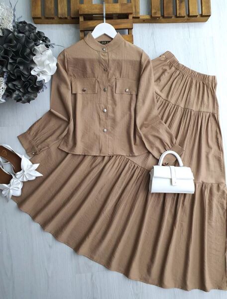 OLESA METAL DÜĞMELİ GÖMLEK KAT KAT ETEKLİ İKİLİ TAKIM A10-5-1615-48-BİSKÜVİ - 1