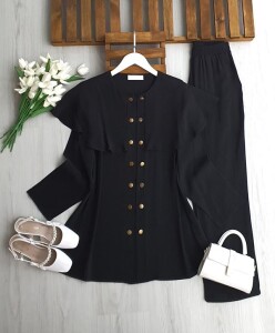 OLGEC ÇİFT SIRA DÜĞMELİ OMUZ PELERİN TAKIM 1728-01-SİYAH - 1