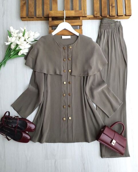 OLGEC ÇİFT SIRA DÜĞMELİ OMUZ PELERİN TAKIM 1728-09-HAKİ - 1