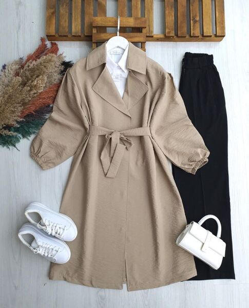 OLHES BELİ KEMERLİ CEPLİ BAHARLIK TRENÇ 3224-22-TAŞ - 1